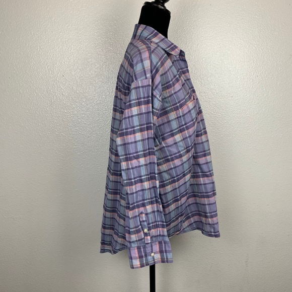 Madewell Purple Plaid Crinkle Long Sleeve Blouse - Picture 6 of 8